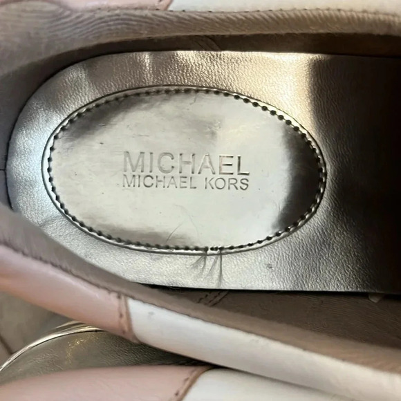 HOST PICK 🌸NWOT MICHAEL KORS Taupe Pink Silver Leather Sneaker Shoe, Size 9 - Picture 9 of 13
